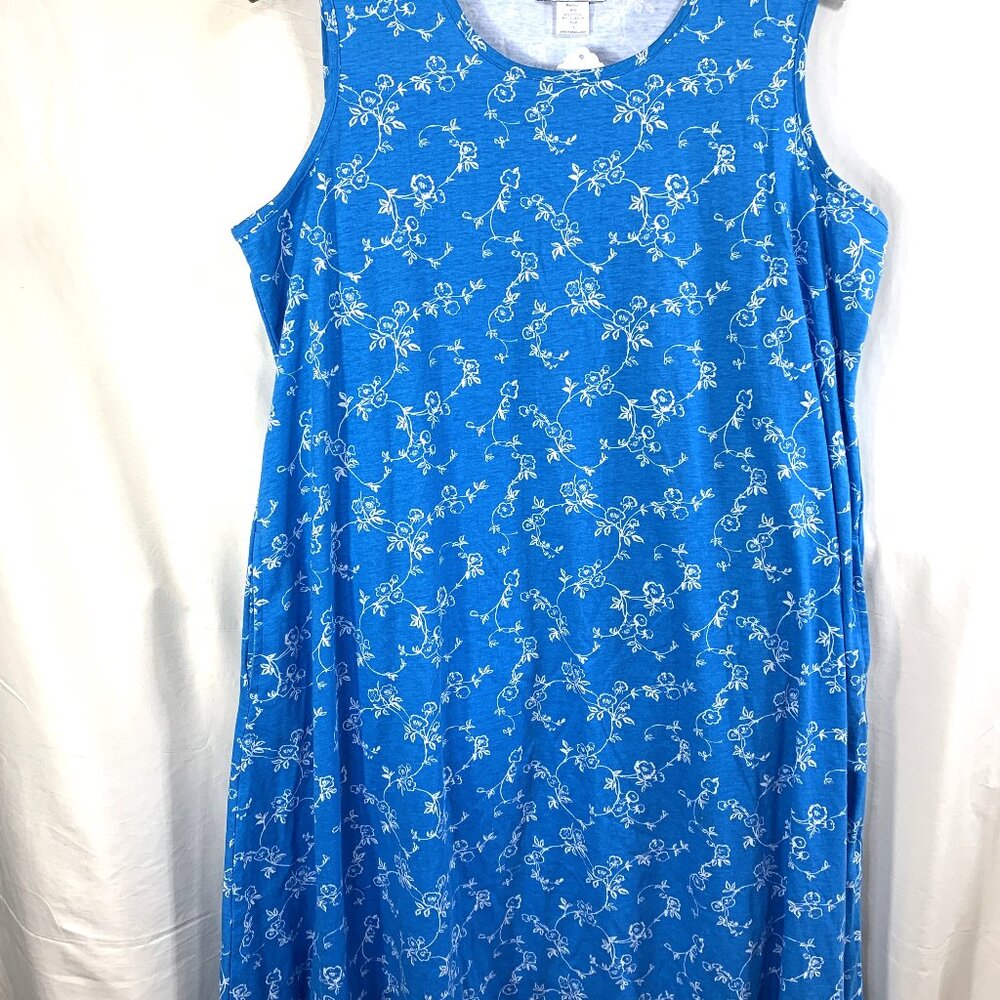 Women Blue &White Floral Sleeveless Flare Dress Size 1X